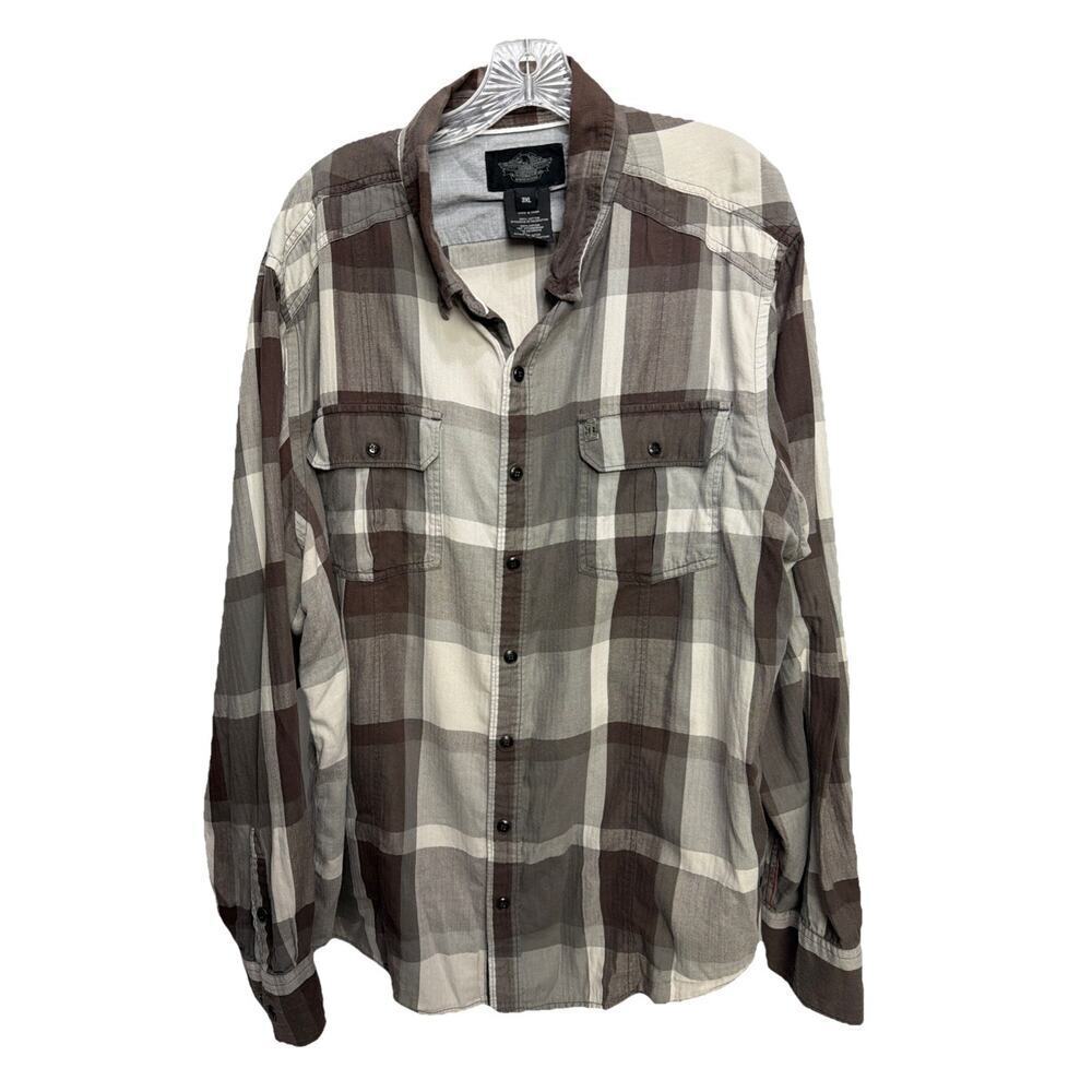 Harley Davidson 3XL Men's Gray Woven Plaid Performance Long Sleeve Button Up